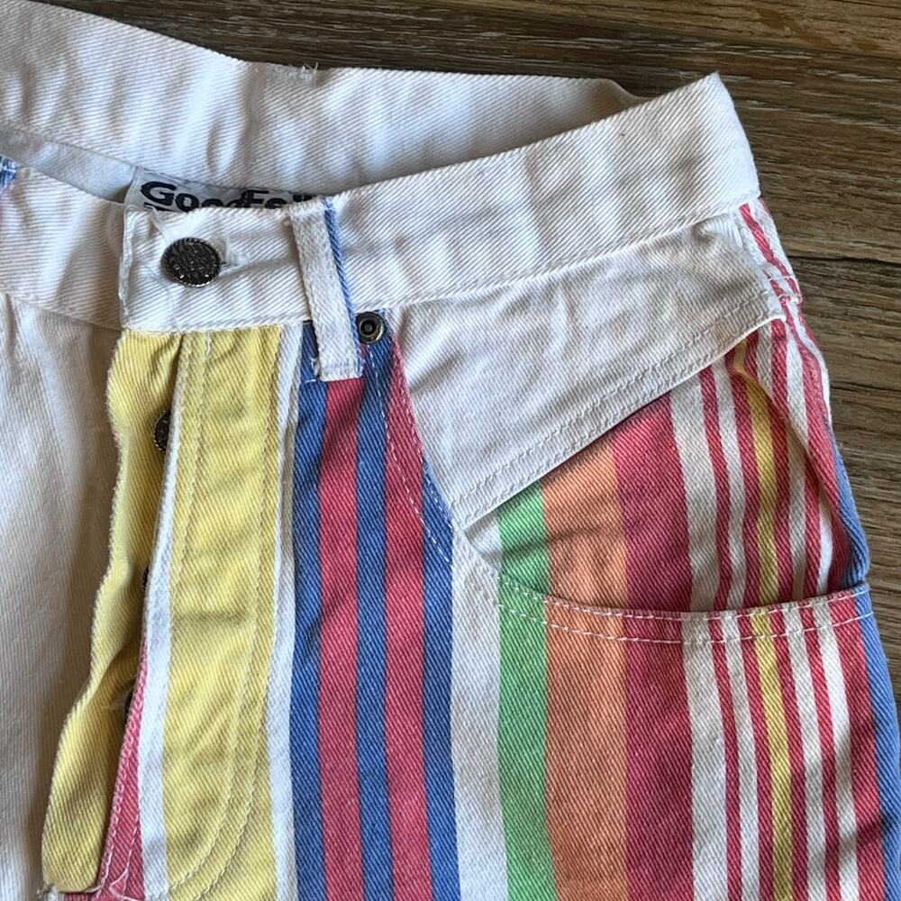 Vtg GoodFellows Clothing Co High Rise Half Striped Jean Shorts 7/8 Button Fly - Picture 4 of 10